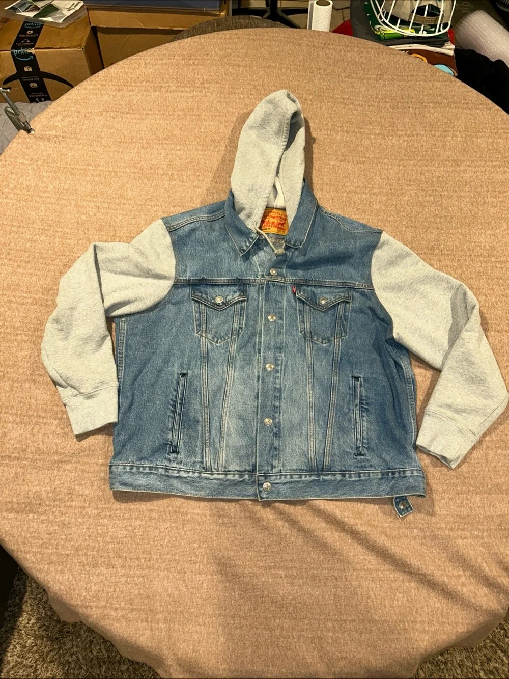 Levi's Blue Denim Jacket with Tan Leather Patch